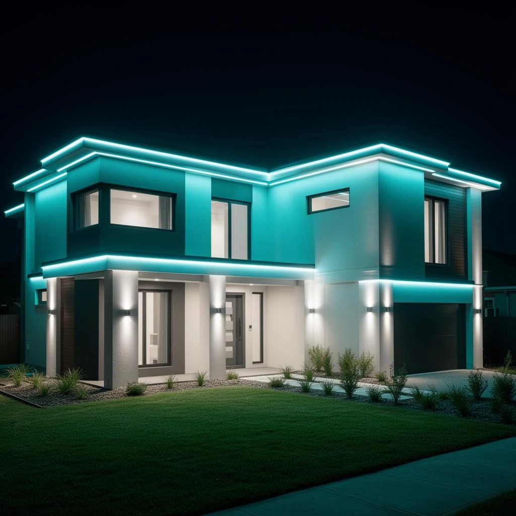 Permanent lighting with blue accent tones