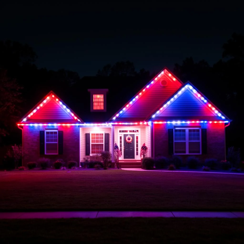 Colorful permanent lighting on residential home