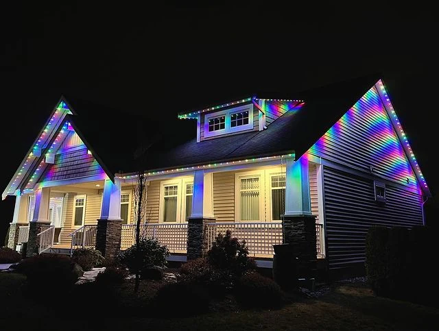 Castle Rock permanent lighting on a Terrain neighborhood home